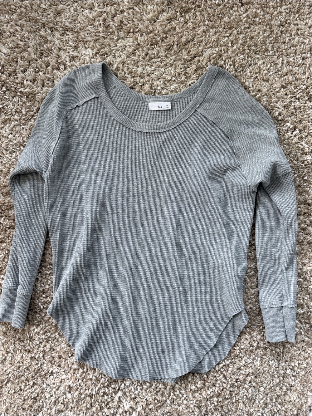 Aritzia Light Grey Waffle Scoop-Neck Sweater